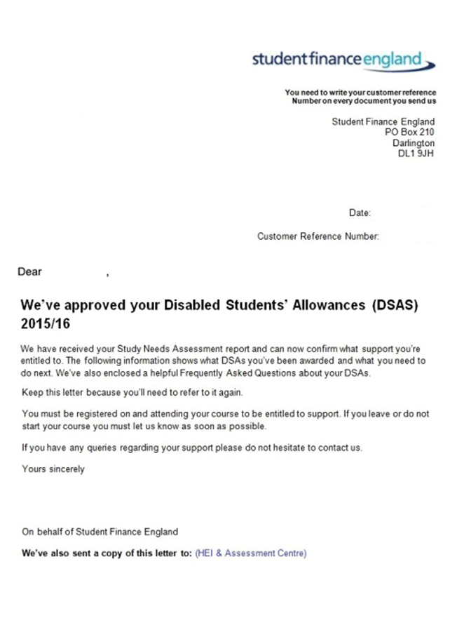 Student Finance England Letter